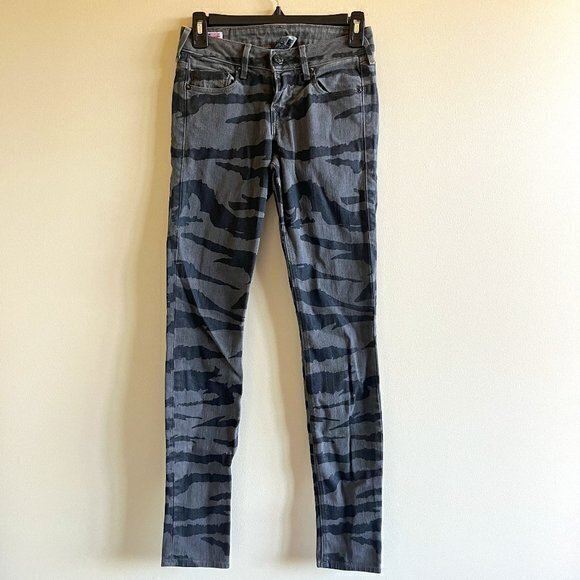 True Religion Black Gray Halle Mid-Rise Skinny‎ Jeans Size 24 Animal Print - Picture 1 of 9